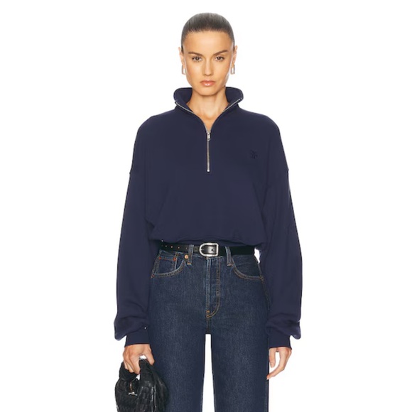 Eterne Tops - Eterne cropped half zip sweatshirt in navy blue NWT